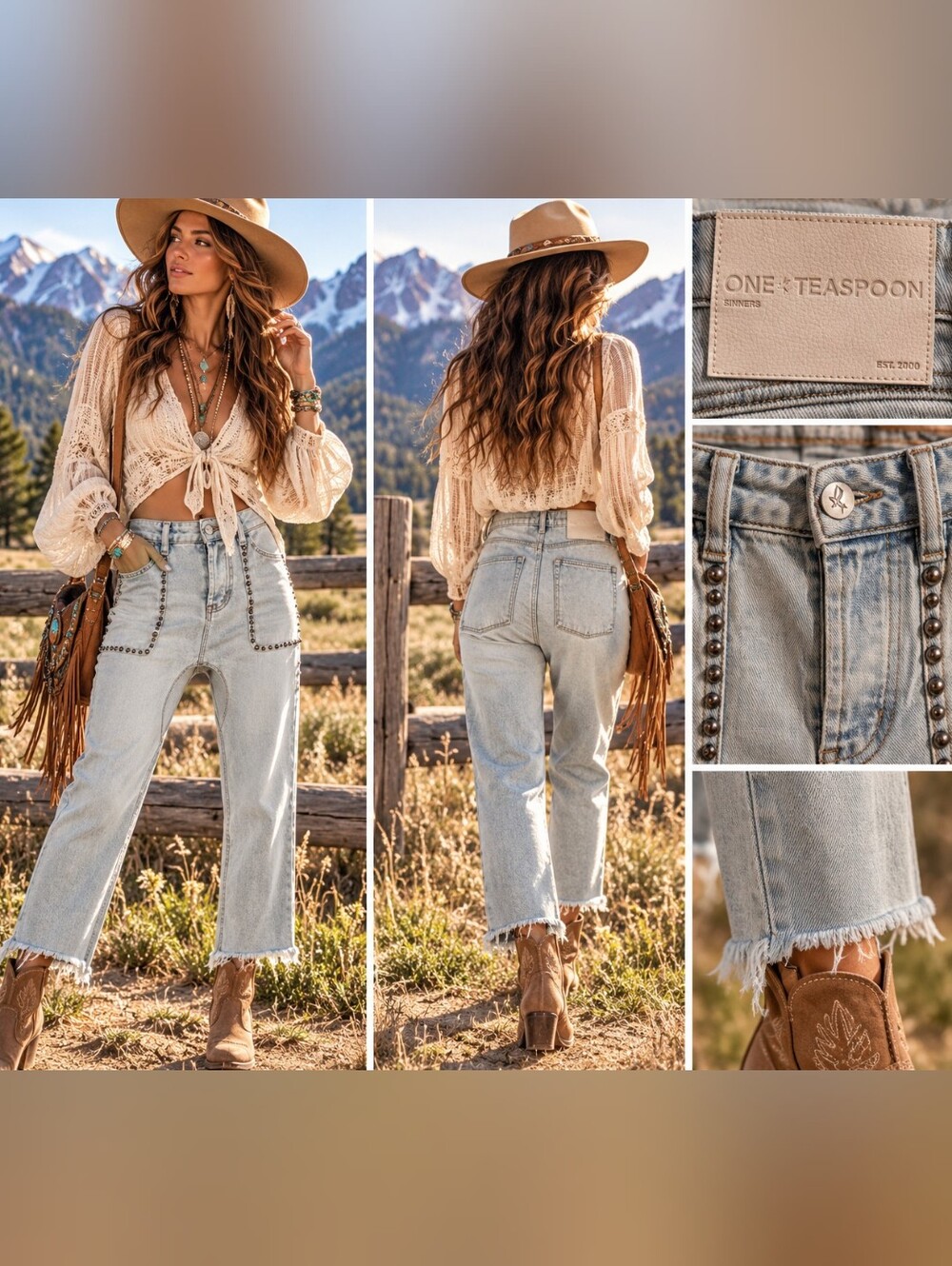 One Teaspoon Light Wash Studded Harem Style Jeans